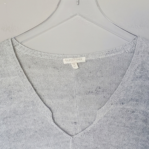Eileen Fisher V-Neck Linen Loose Knit Sweater Gray Sustainable Capsule Neutral - Picture 5 of 6
